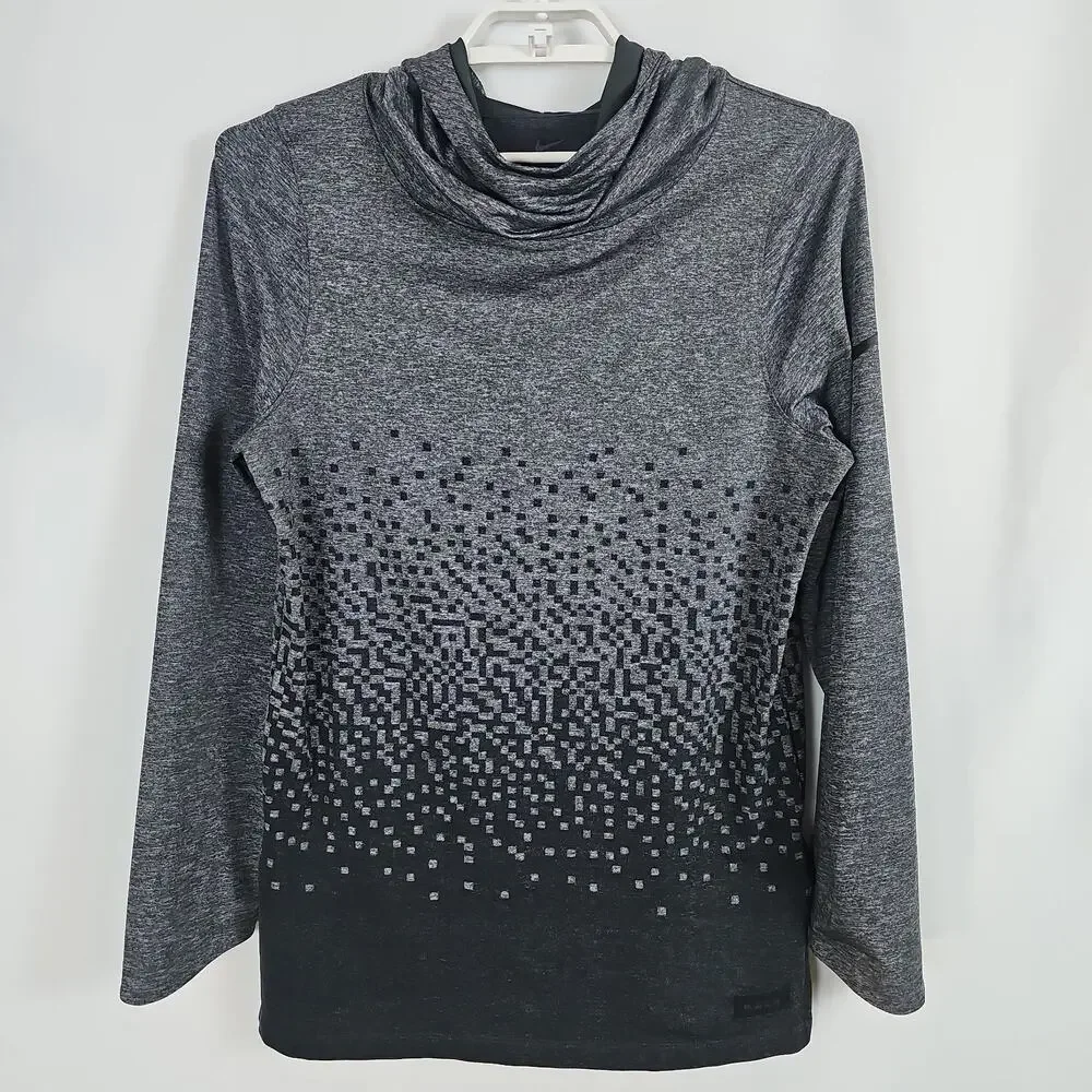 LeBron James + Nike Gray Ombre Pixel Long Sleeve Tee, Cowl Neck, Hoodie Small